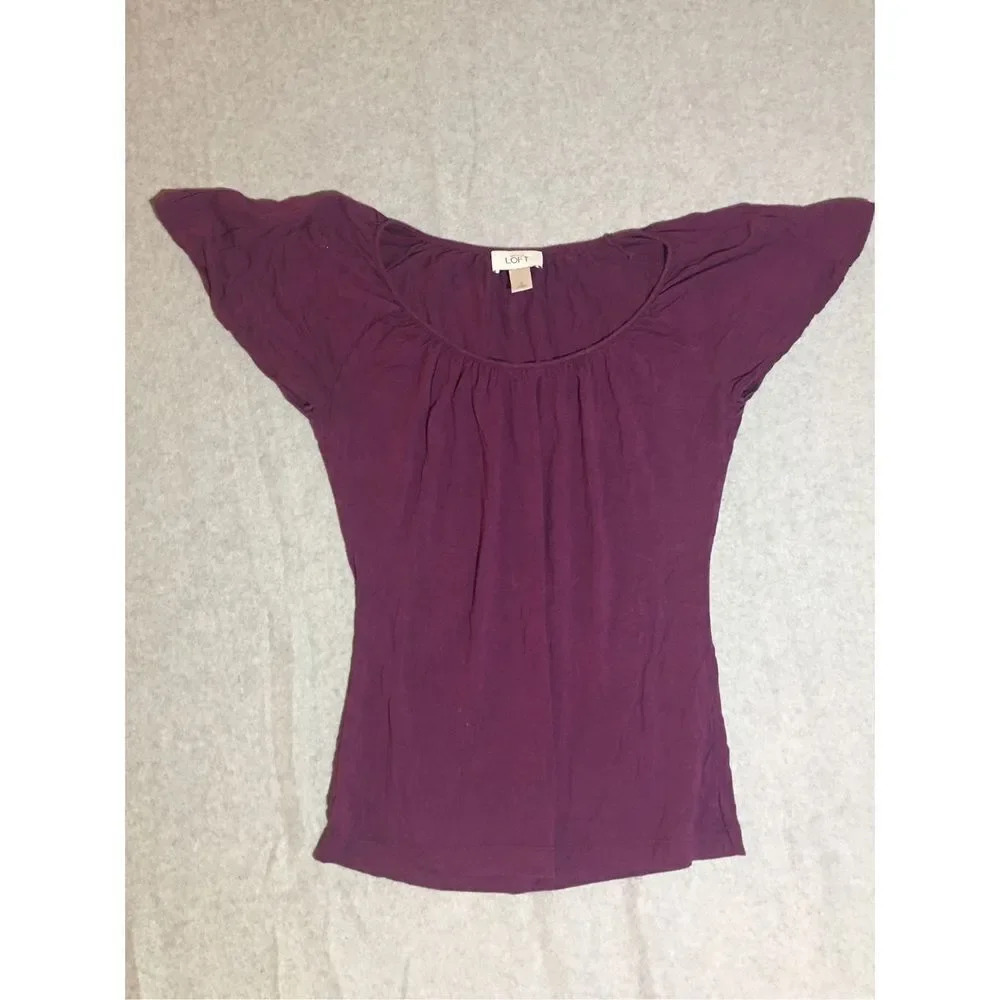 Womens Loft Blouse Size Small Purple Short Sleeve Career Wear Y2K cap sleeve